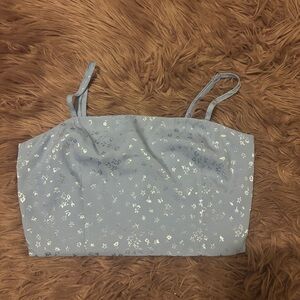 Forever 21 Floral Alternative Grunge Blue Satin Women's Top